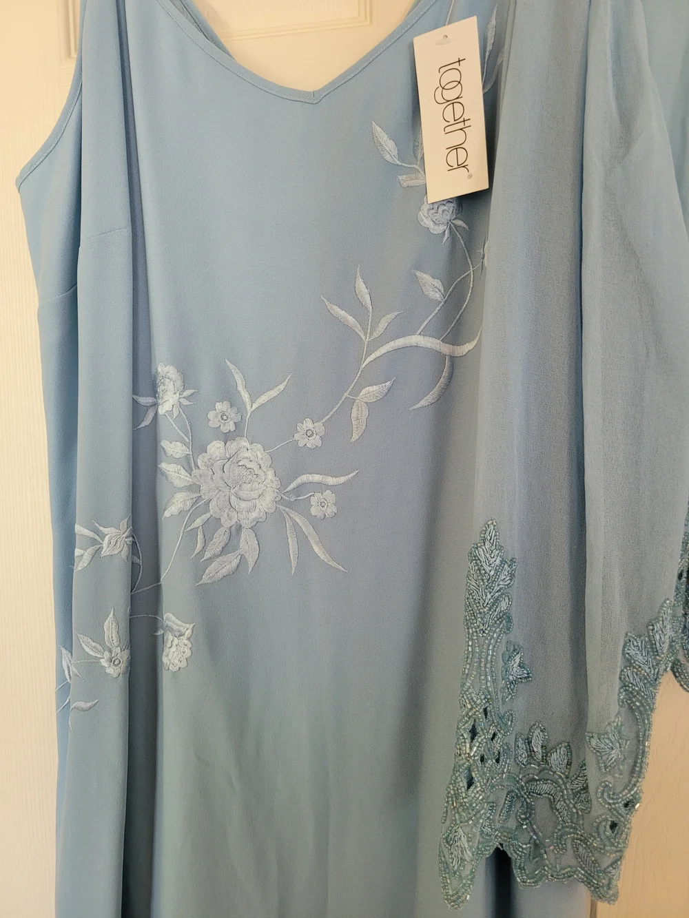 Elegant Blue Slip Dress with Sheer Embroidered Cover-Up - Brand Unspecified